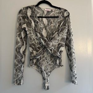 Snake print sheer long sleeve body suit